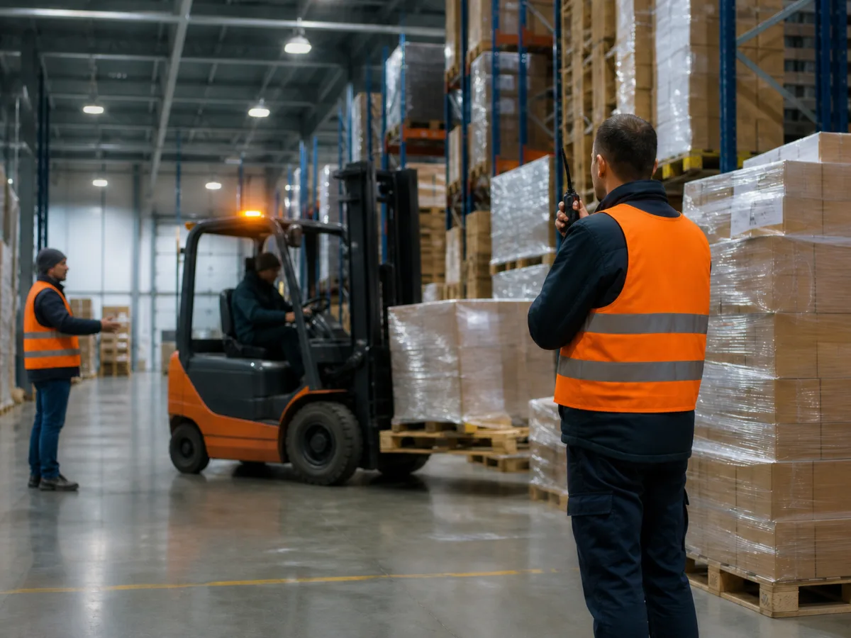 Warehouse with radio coordination