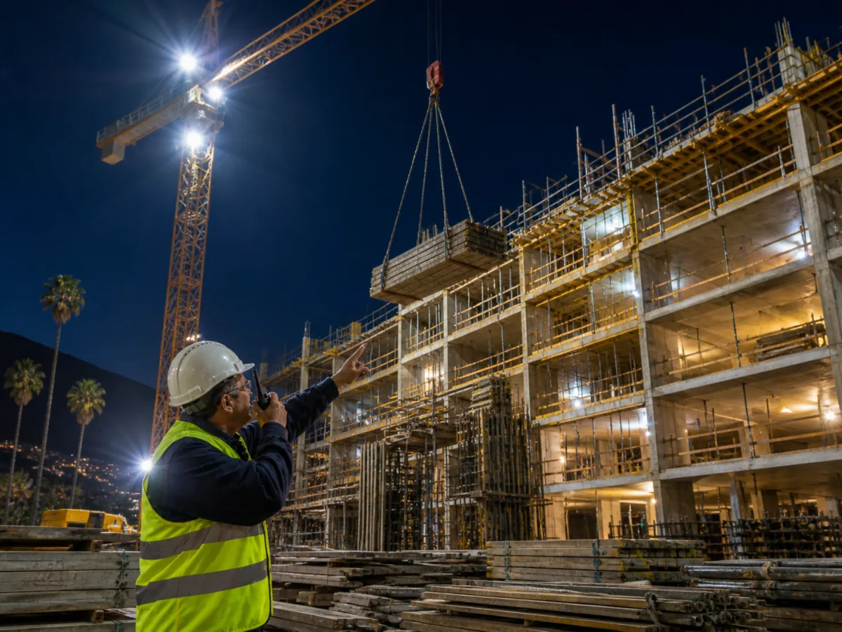 Construction site using radio communication